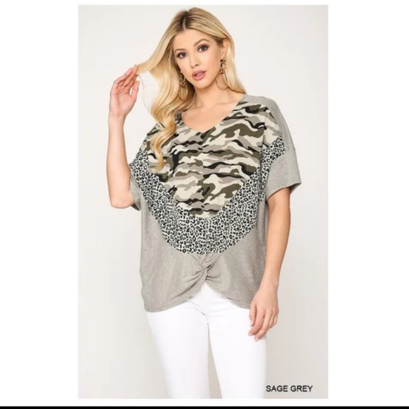 **SOLD**🔷CAMOUFLAGE PRINT CENTER KNIT TOP - Picture 4 of 6